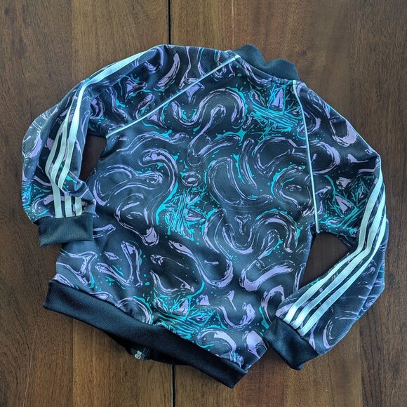Adidas Originals Track Jacket in Black/Lilac/Seafoam Print 2-3T - Picture 2 of 5